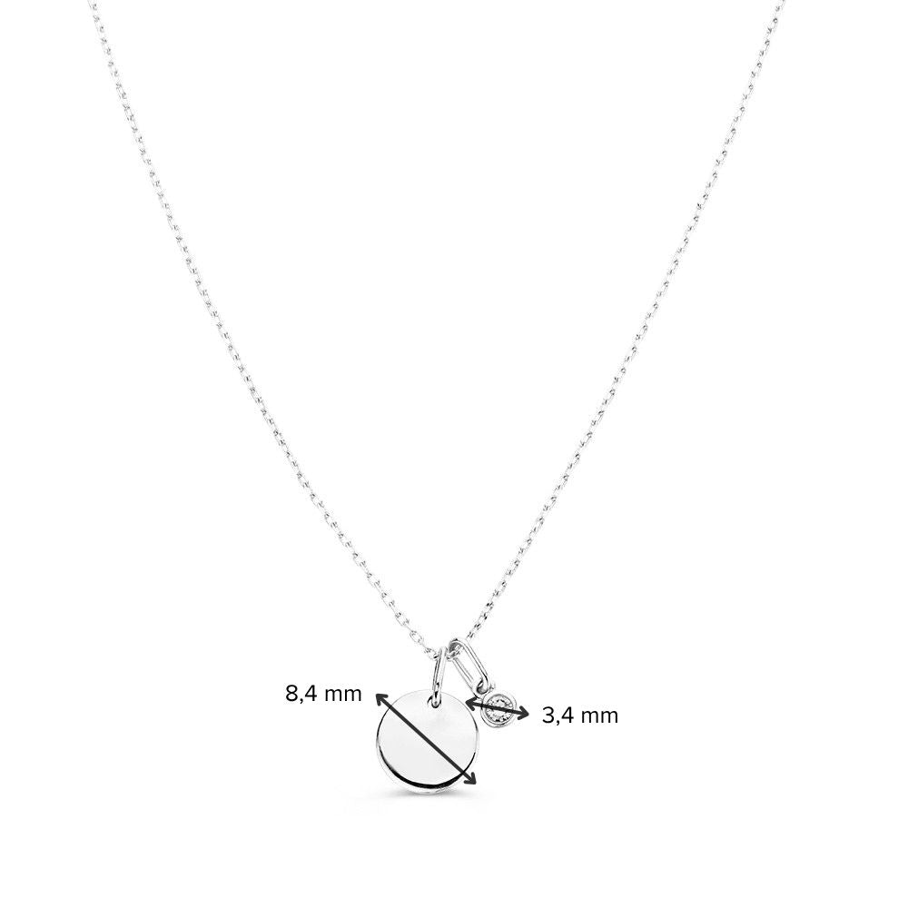 Halskette mit Gravurplatte + weißer Diamantanhänger 0,05 ct. Weißgold