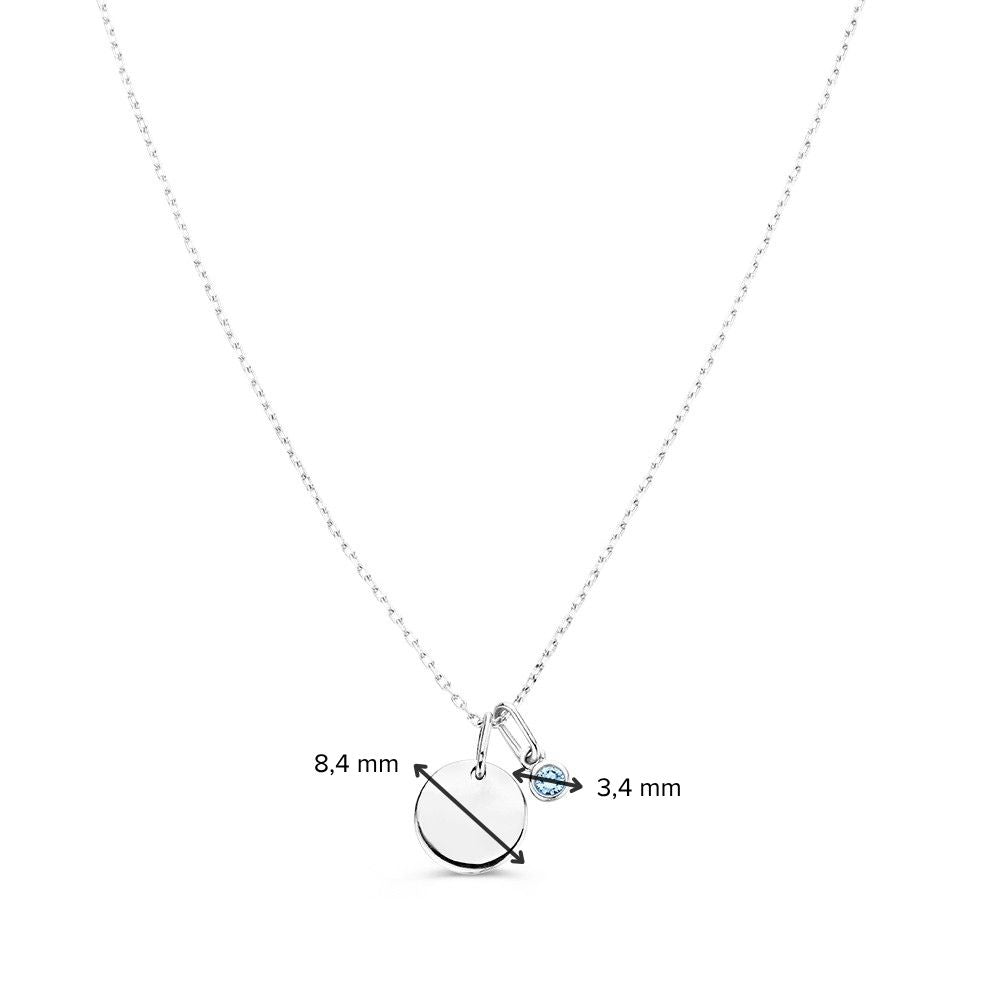 Halskette mit Gravurplatte + blauer Diamantanhänger 0,05 ct. Weißgold