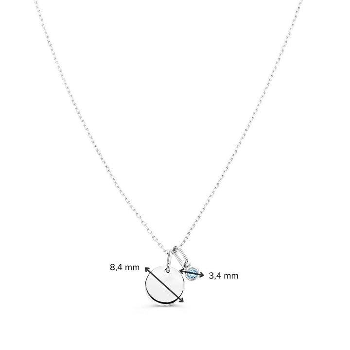 Halskette mit Gravurplatte + blauer Diamantanhänger 0,05 ct. Weißgold