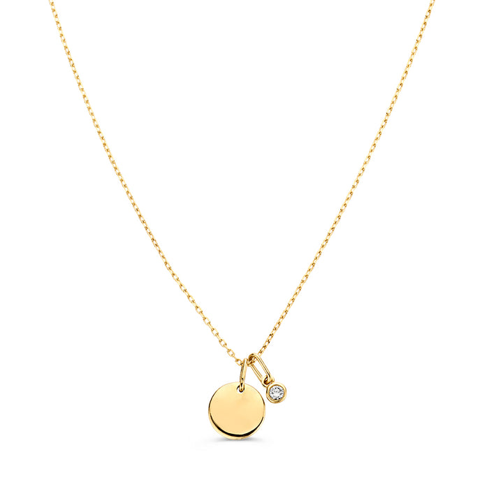 Halskette mit Gravurplatte + weißer Diamantanhänger 0,05 ct. Gelbgold