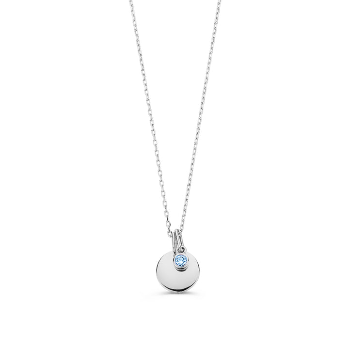Halskette mit Gravurplatte + blauer Diamantanhänger 0,05 ct. Weißgold