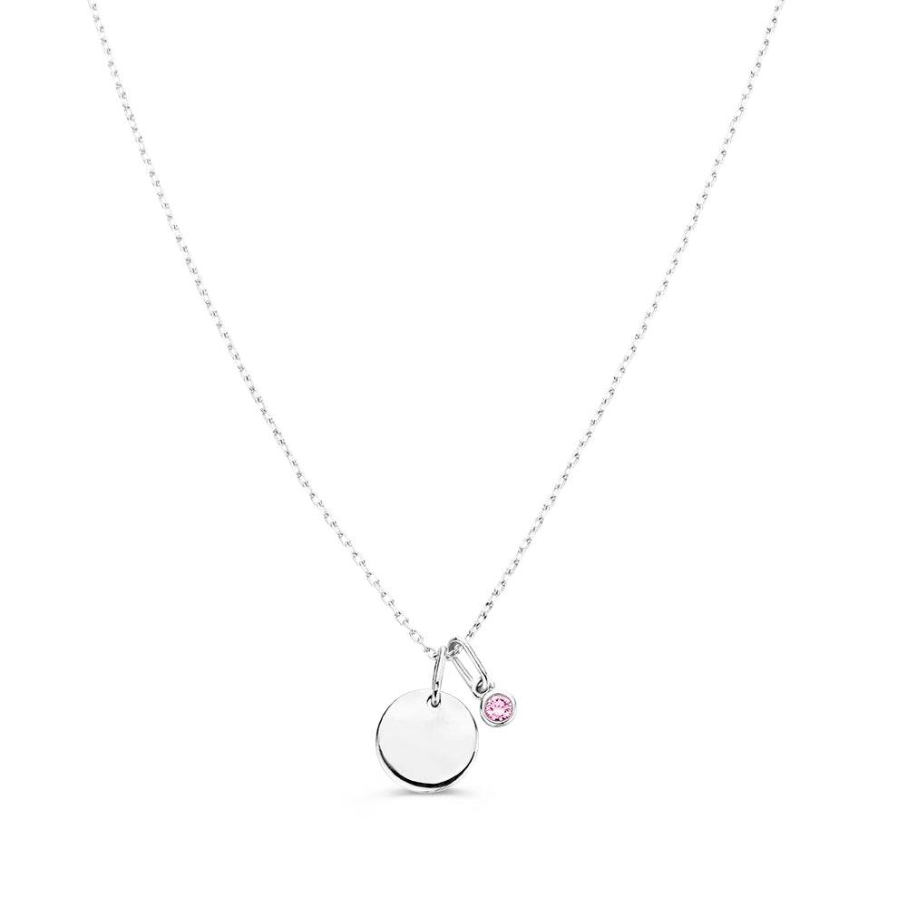 Halskette mit Gravurplatte + Pink-Diamant-Anhänger 0,05 ct. Weißgold