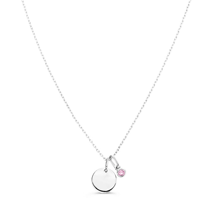 Halskette mit Gravurplatte + Pink-Diamant-Anhänger 0,05 ct. Weißgold