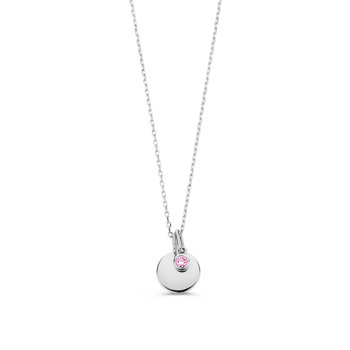 Halskette mit Gravurplatte + Pink-Diamant-Anhänger 0,05 ct. Weißgold