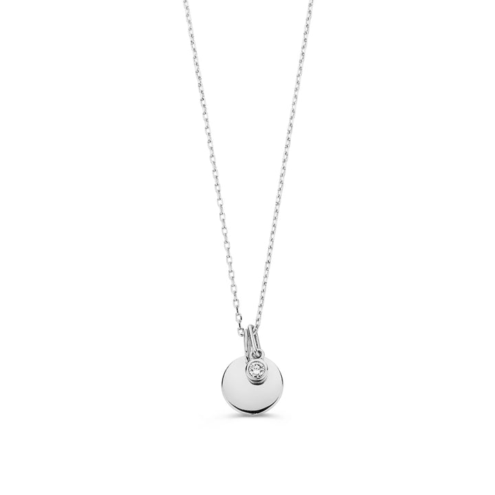 Halskette mit Gravurplatte + weißer Diamantanhänger 0,05 ct. Weißgold