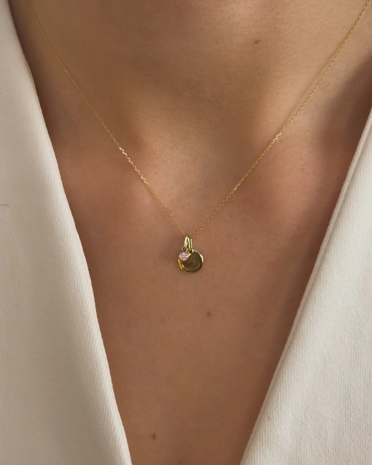 Halskette mit Gravurplatte + Pink-Diamant-Anhänger 0,05 ct. Gelbgold