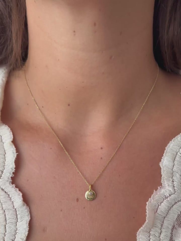 Halskette mit Gravurplatte + weißer Diamantanhänger 0,05 ct. Gelbgold